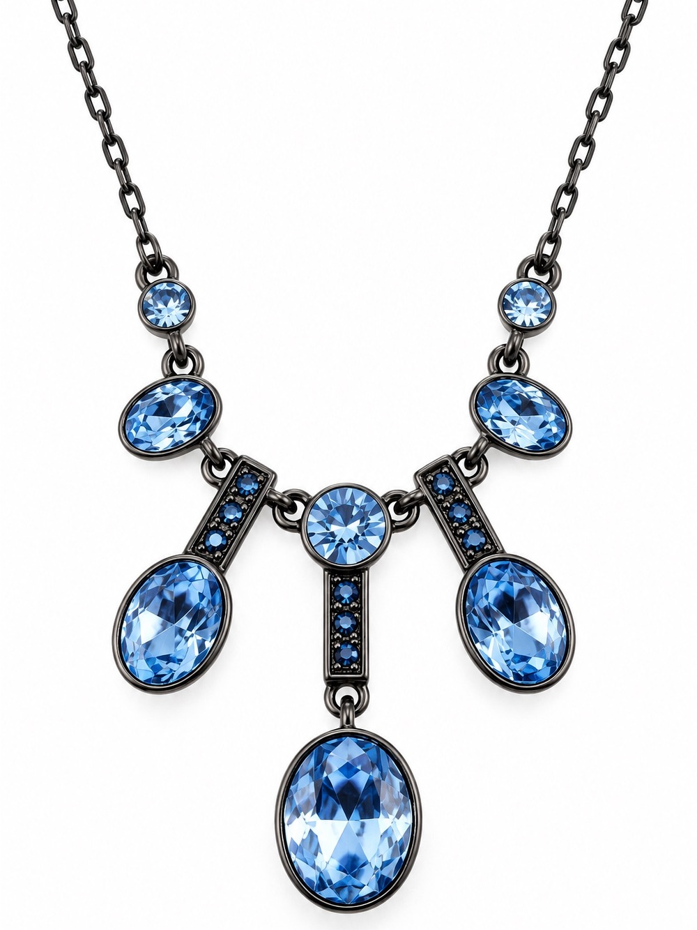 Givenchy Gunmetal Blue Crystal Drop Necklace